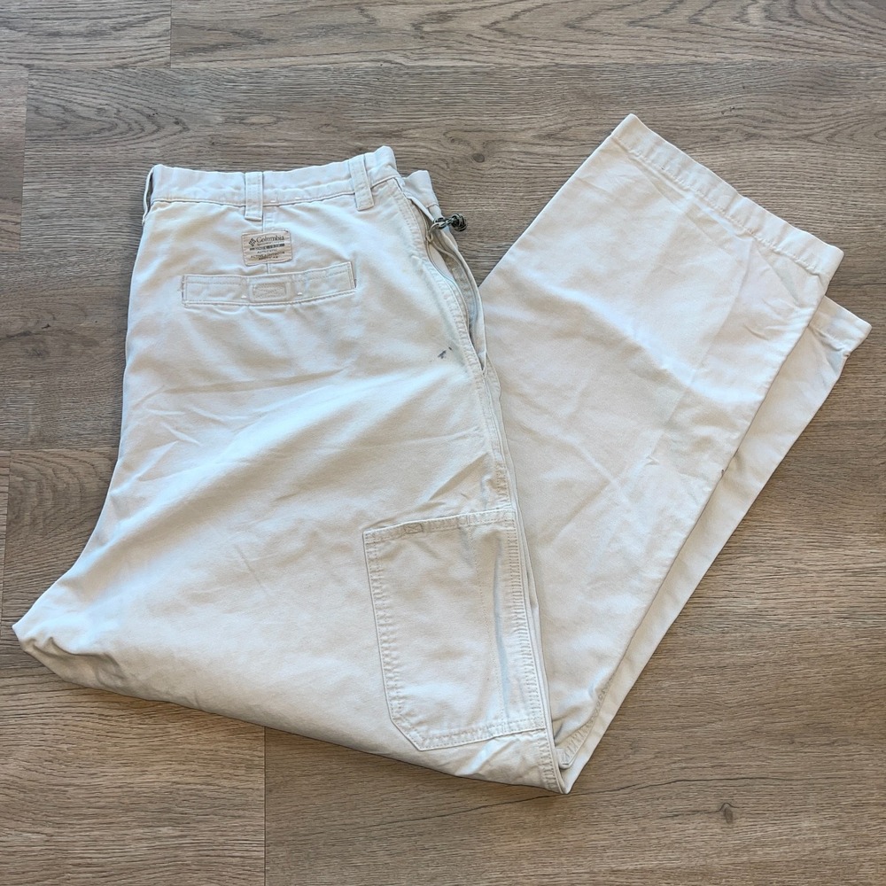 Columbia Mens Canvas Utility Pants Size 40x32 Cream Off White Outdoor  Work
